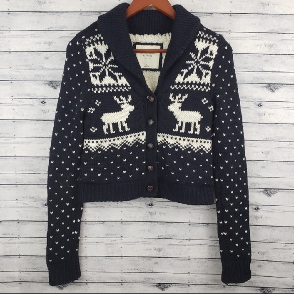 Abercrombie&Fitch S knit sherpa reindeer cardigan